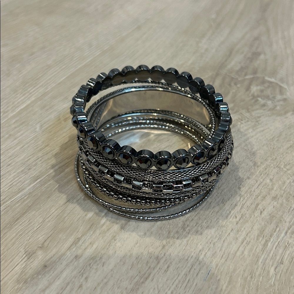 Silver And Black Stackable Bracelets - image 2